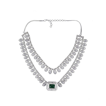 Auraa Trends Rhodium Plated American Diamond Zircon Green Necklace Set