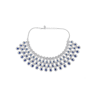 Auraa Trends Rhodium Plated American Diamond Zircon Blue Necklace Set
