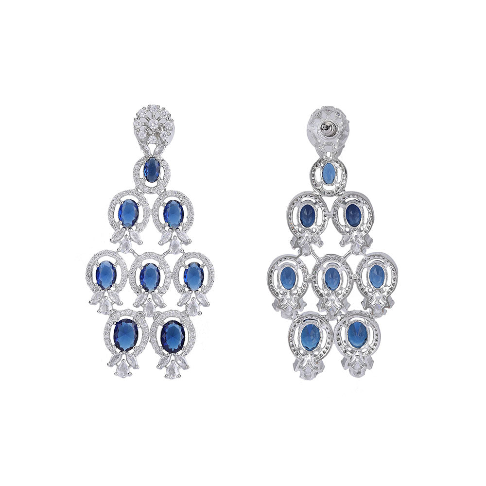 Auraa Trends Rhodium Plated American Diamond Zircon Blue Necklace Set