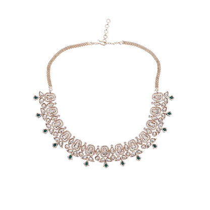 Auraa Trends Rhodium Plated American Diamond Zircon Green Necklace Set For Women & Girls