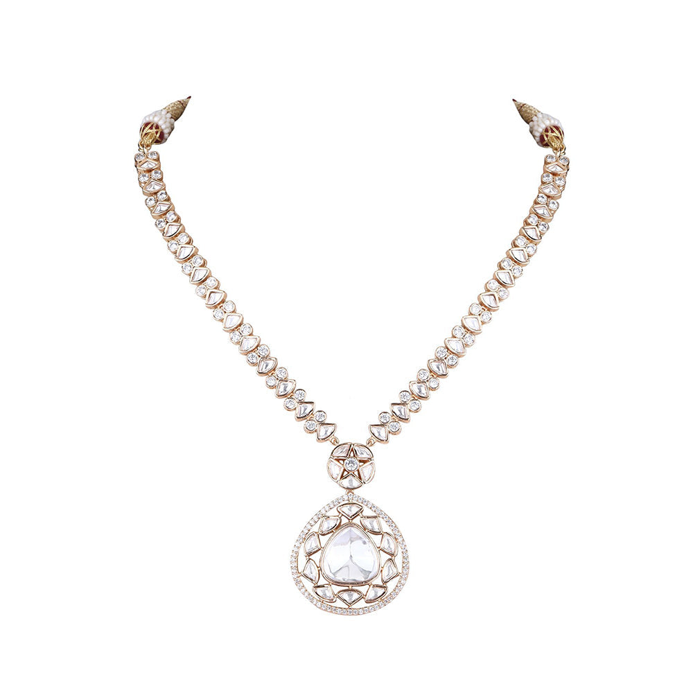Auraa Trends Rhodium Plated American Diamond Zircon Necklace Set For Women & Girls