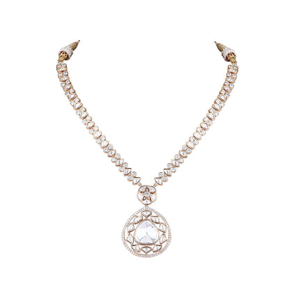 Auraa Trends Rhodium Plated American Diamond Zircon Necklace Set For Women & Girls