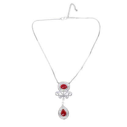Auraa Trends Rhodium Plated American Diamond Zircon Red Necklace Set For Women & Girls