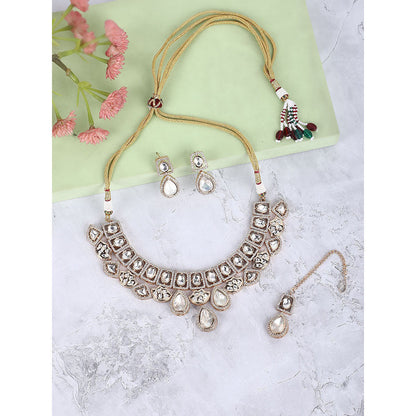 Auraa Trends 22Kt Gold Plated Kundan Classic Gold Necklace Set For Women & Girls