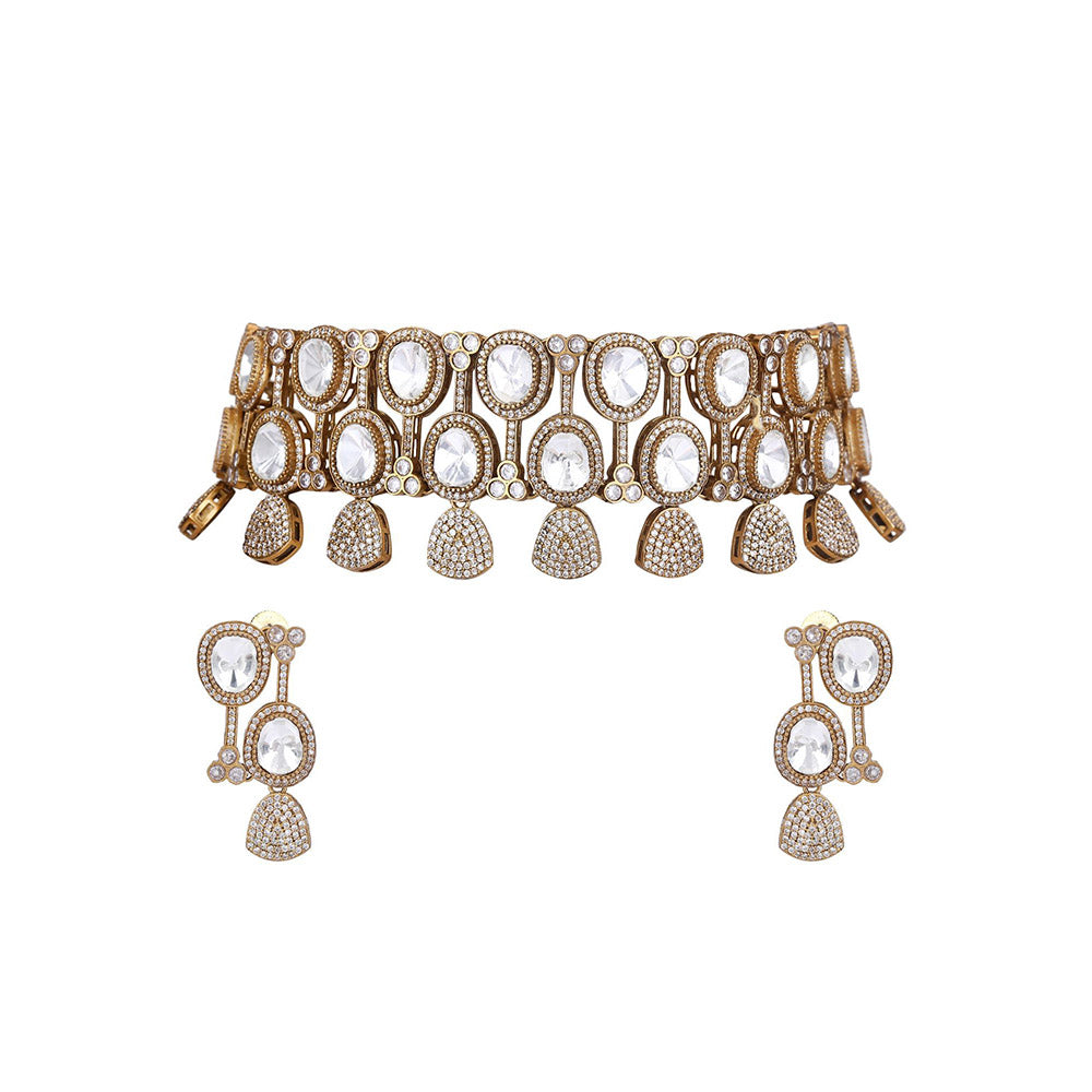 Auraa Trends 22Kt Gold Plated Kundan Classic Gold Necklace Set For Women & Girls