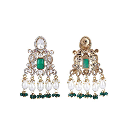 Auraa Trends 22Kt Gold Plated Kundan Classic Green Necklace Set For Women & Girls
