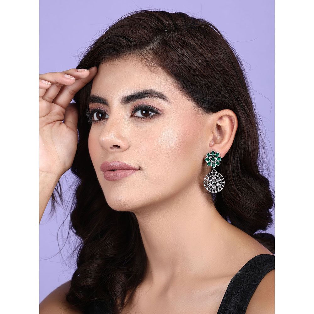 Auraa Trends Elegant Oxidised Green Drop Earrings For women