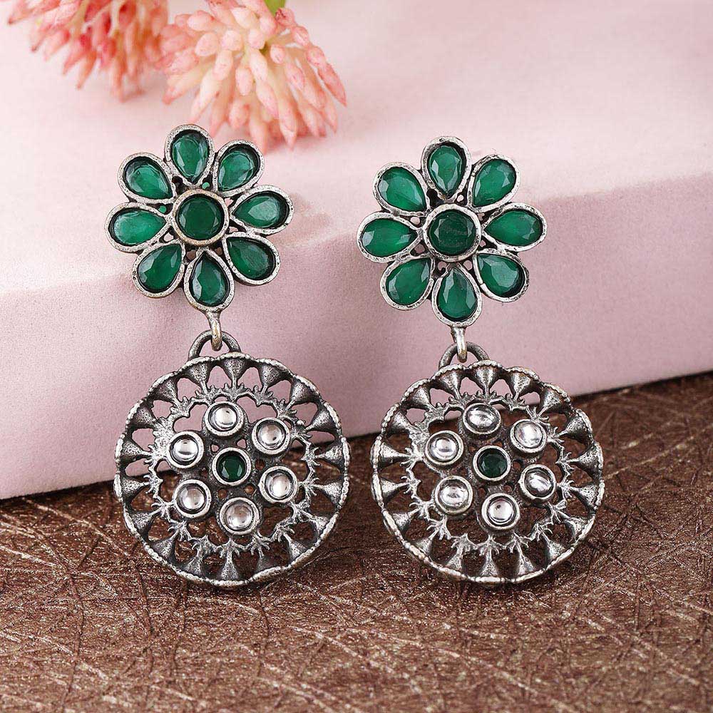 Auraa Trends Elegant Oxidised Green Drop Earrings For women