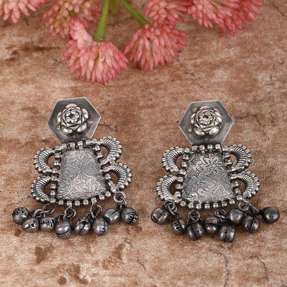 Auraa Trends Classic Oxidised Silver Earrings For women