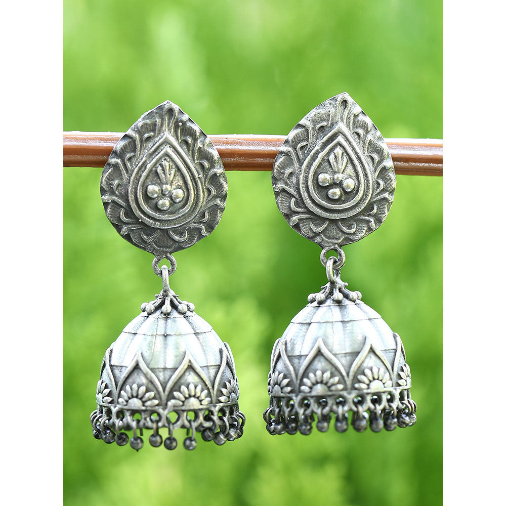 Auraa Trends Classic Oxidised Grey Jhumkis Earrings For women