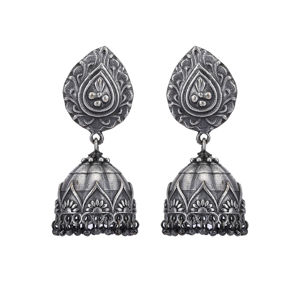 Auraa Trends Classic Oxidised Grey Jhumkis Earrings For women