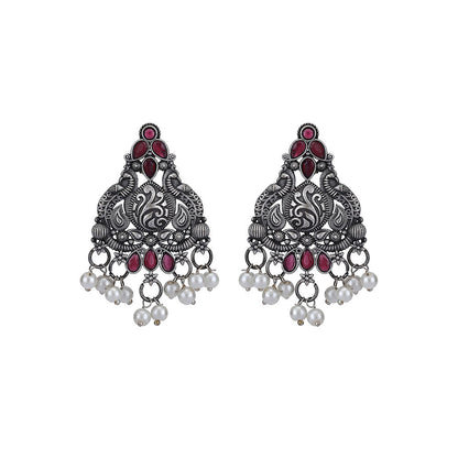 Auraa Trends Classic Oxidised Red and Pearls Drop Earrings For women