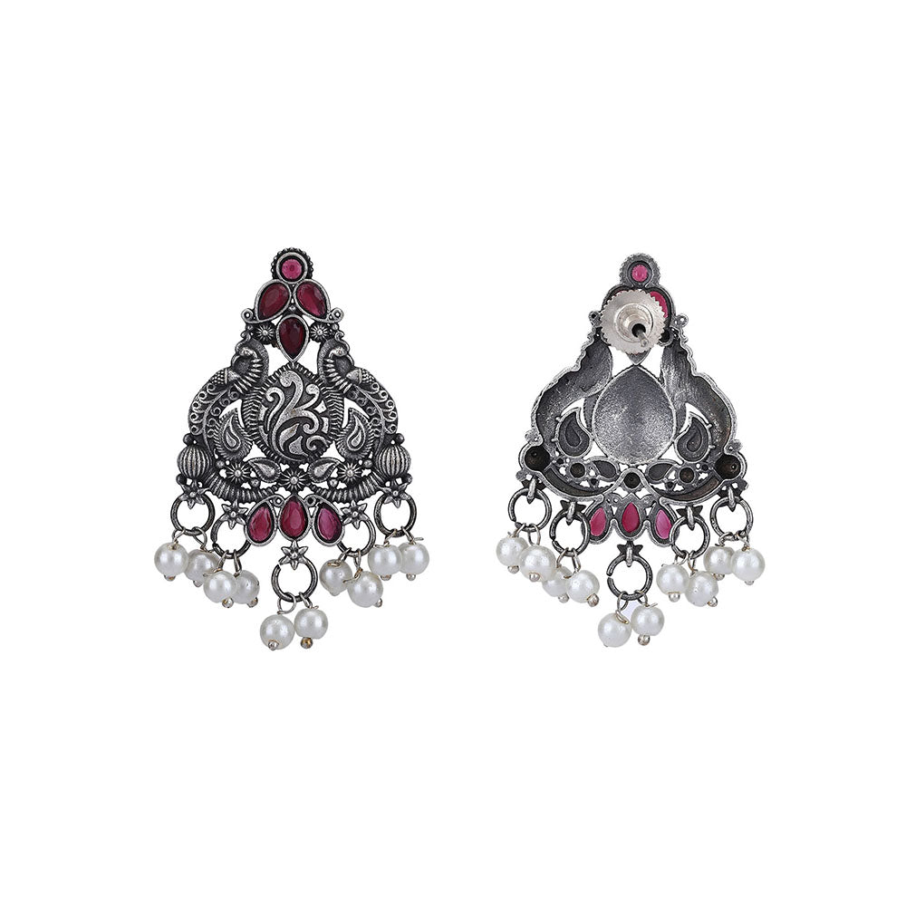 Auraa Trends Classic Oxidised Red and Pearls Drop Earrings For women