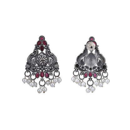 Auraa Trends Classic Oxidised Red and Pearls Drop Earrings For women
