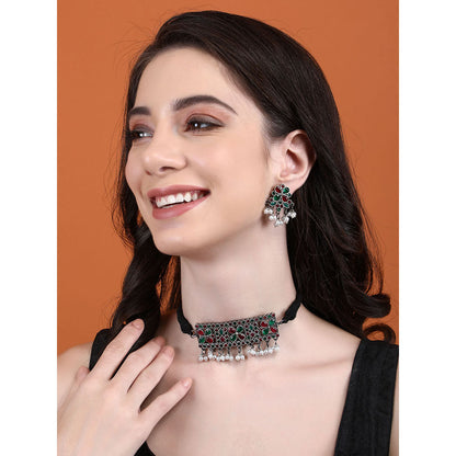 Auraa Trends Elegant Oxidised Multi-Color Choker Set For women