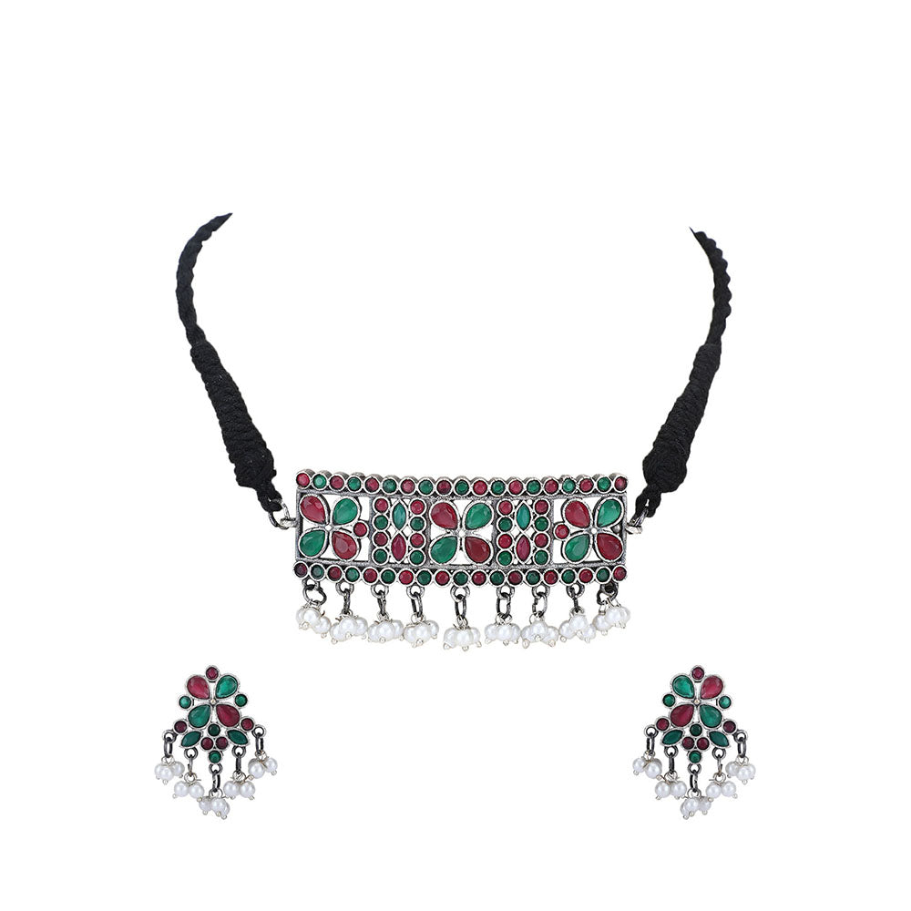 Auraa Trends Elegant Oxidised Multi-Color Choker Set For women