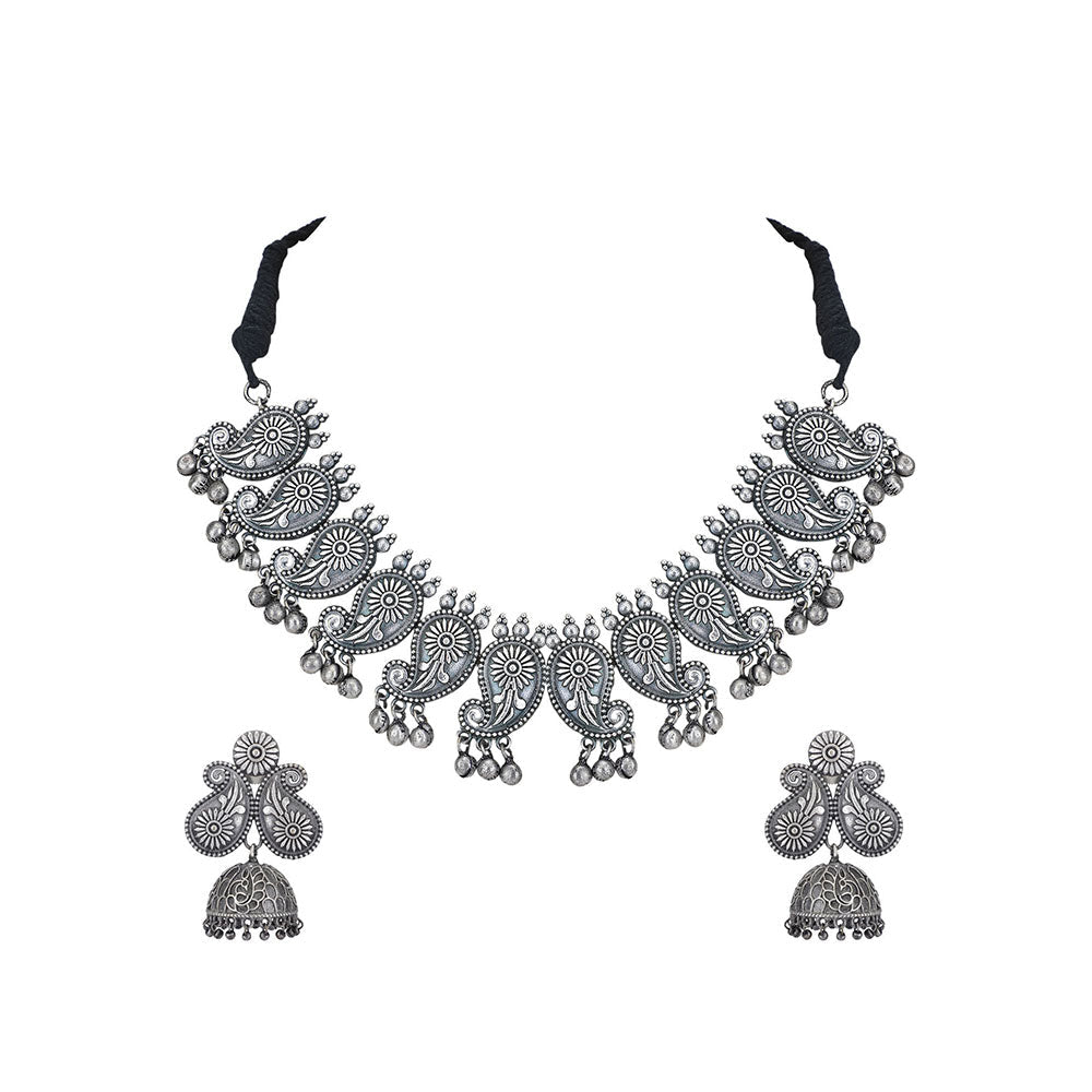 Auraa Trends Women Classic Oxidised Grey Necklace Set