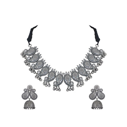 Auraa Trends Women Classic Oxidised Grey Necklace Set