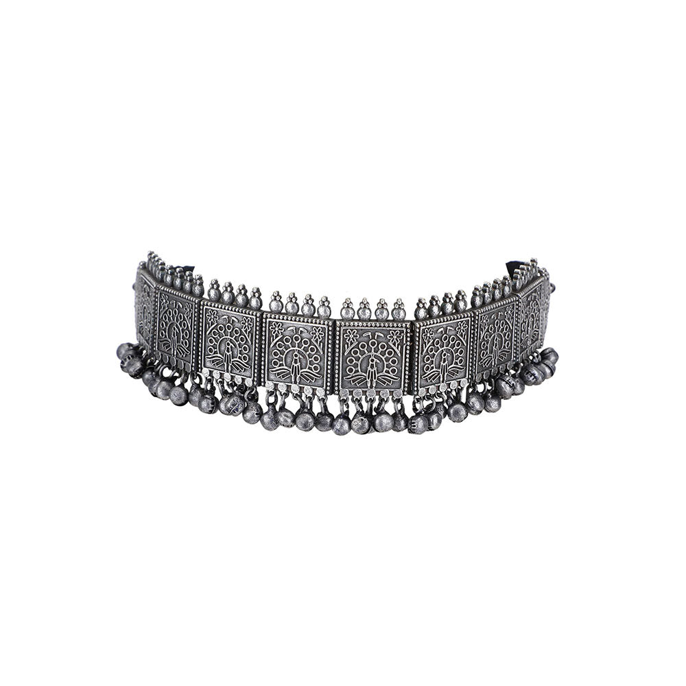 Auraa Trends Classic Oxidised Grey Choker Necklace Set For women
