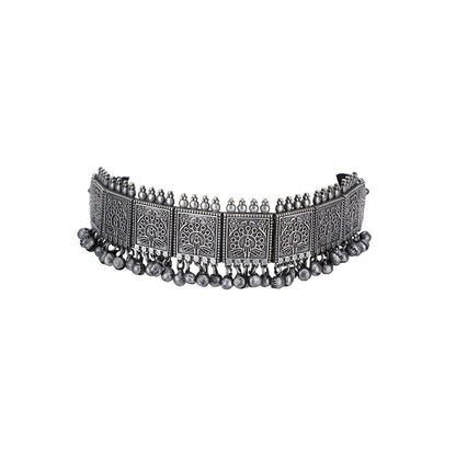 Auraa Trends Classic Oxidised Grey Choker Necklace Set For women