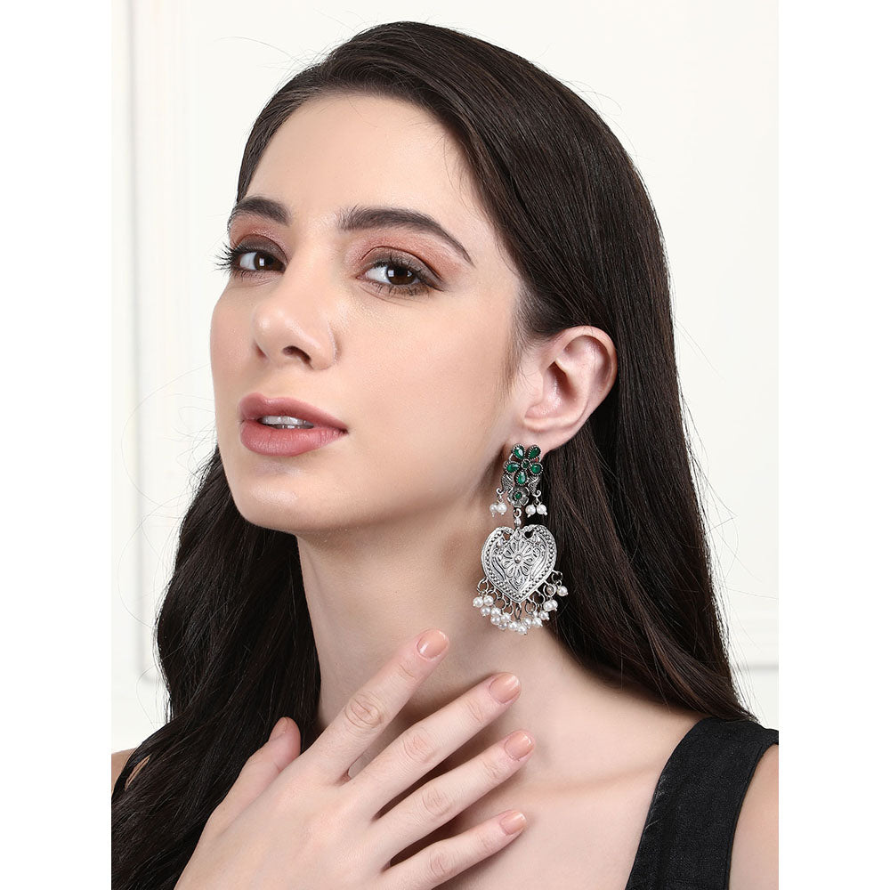 Auraa Trends Elegant Oxidised Green and White Pearls Earrings For women