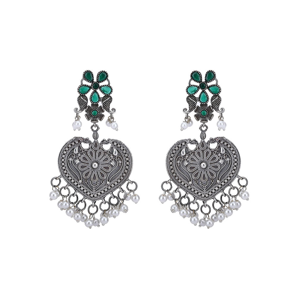 Auraa Trends Elegant Oxidised Green and White Pearls Earrings For women