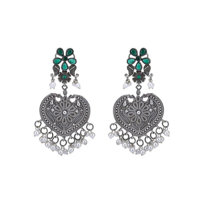 Auraa Trends Elegant Oxidised Green and White Pearls Earrings For women