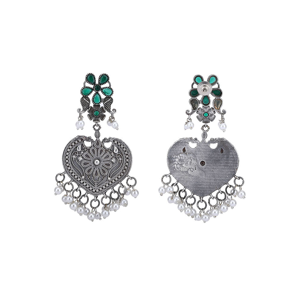 Auraa Trends Elegant Oxidised Green and White Pearls Earrings For women