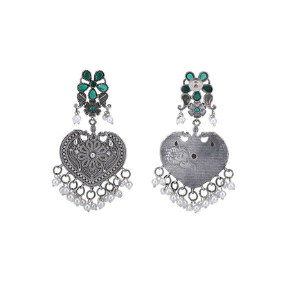 Auraa Trends Elegant Oxidised Green and White Pearls Earrings For women