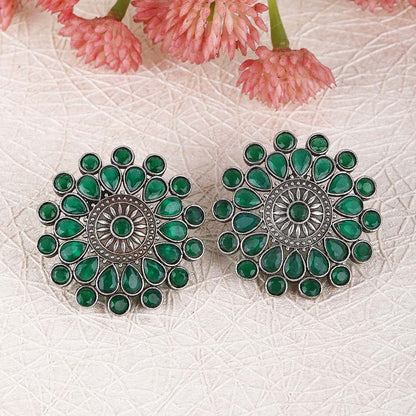 Auraa Trends Classic Oxidised Green Big Stud Earrings For women