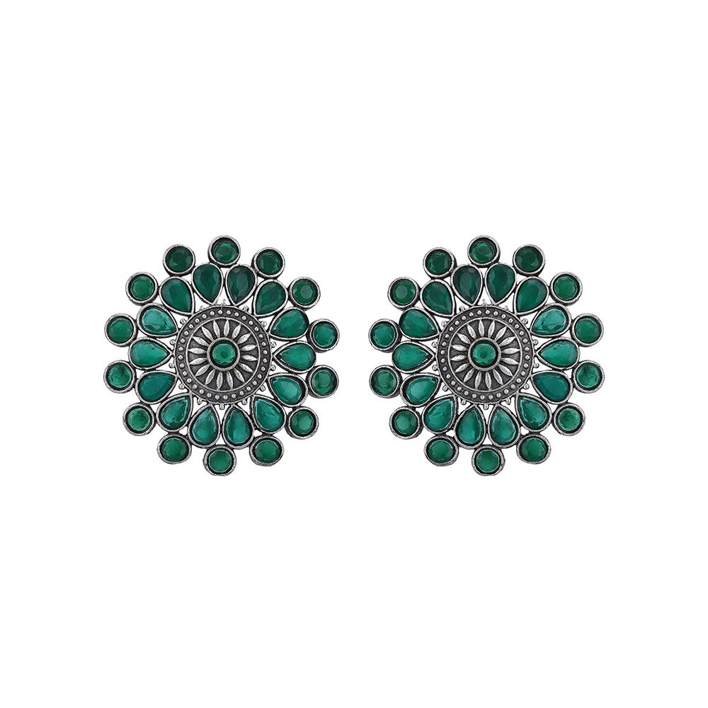 Auraa Trends Classic Oxidised Green Big Stud Earrings For women