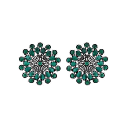 Auraa Trends Classic Oxidised Green Big Stud Earrings For women