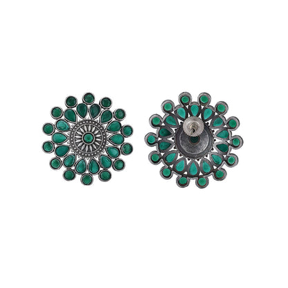 Auraa Trends Classic Oxidised Green Big Stud Earrings For women