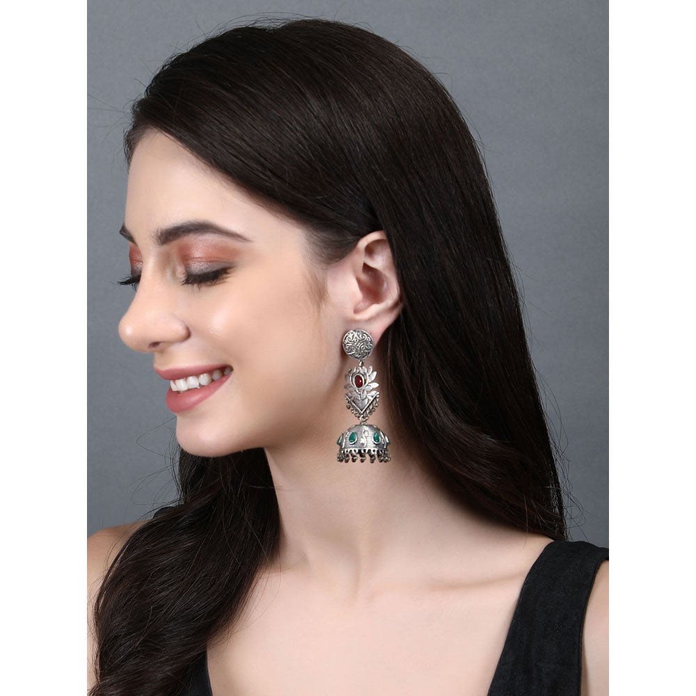 Auraa Trends Classic Oxidised Red and Green Jhumki Earrings For women