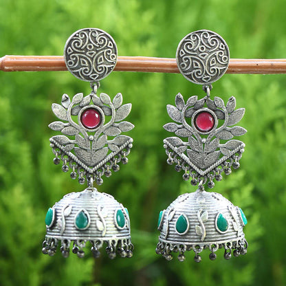 Auraa Trends Classic Oxidised Red and Green Jhumki Earrings For women
