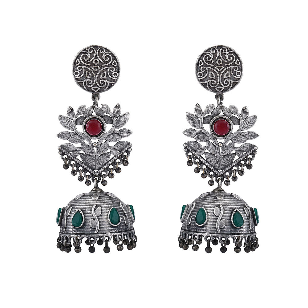 Auraa Trends Classic Oxidised Red and Green Jhumki Earrings For women