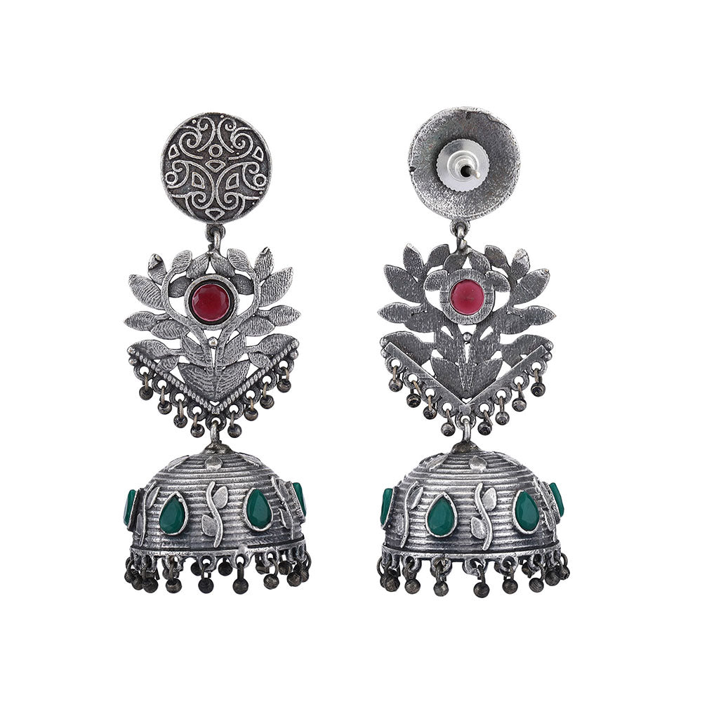 Auraa Trends Classic Oxidised Red and Green Jhumki Earrings For women