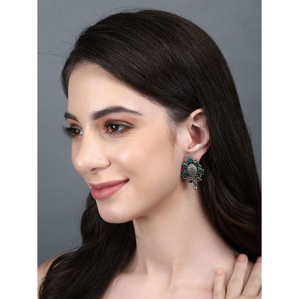 Auraa Trends Classic Oxidised Green Stone Drop Earrings For women