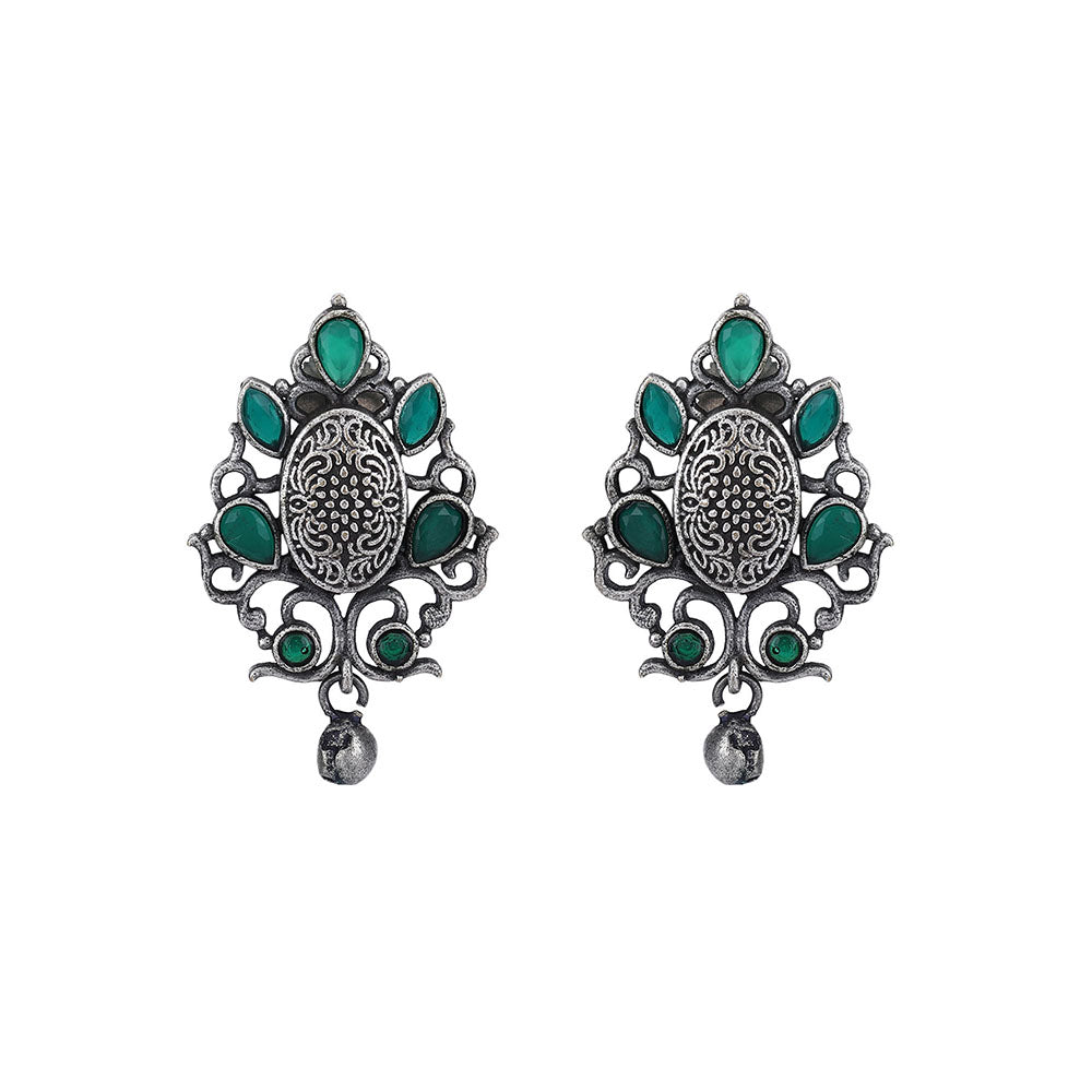 Auraa Trends Classic Oxidised Green Stone Drop Earrings For women