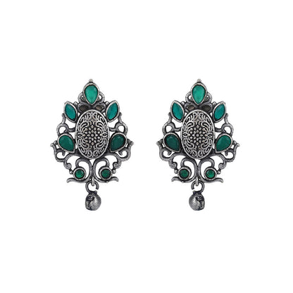Auraa Trends Classic Oxidised Green Stone Drop Earrings For women