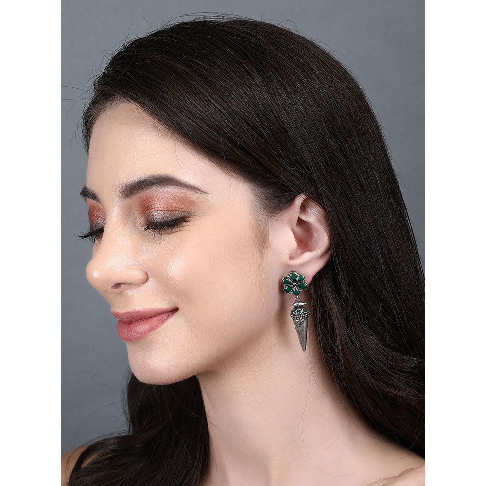 Auraa Trends Elegant Oxidised Floral Green Drop Earrings For women