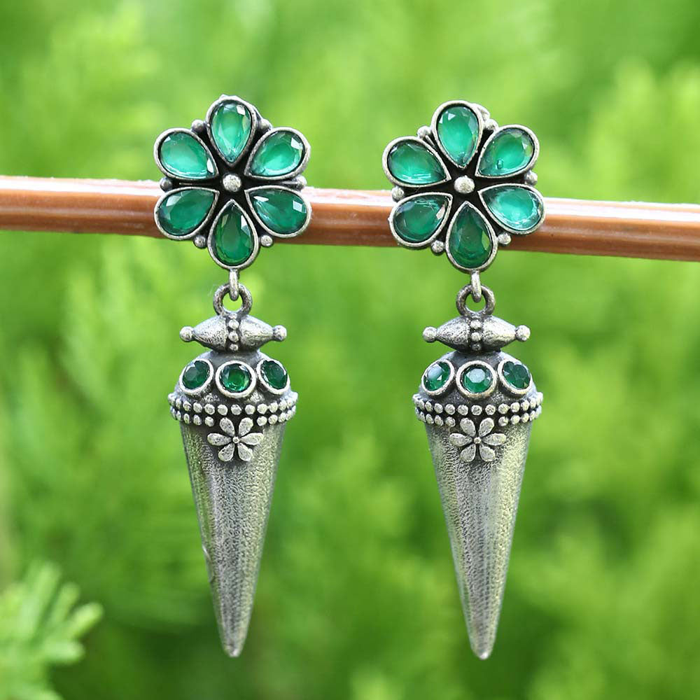 Auraa Trends Elegant Oxidised Floral Green Drop Earrings For women
