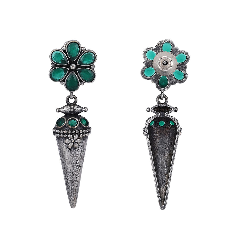 Auraa Trends Elegant Oxidised Floral Green Drop Earrings For women