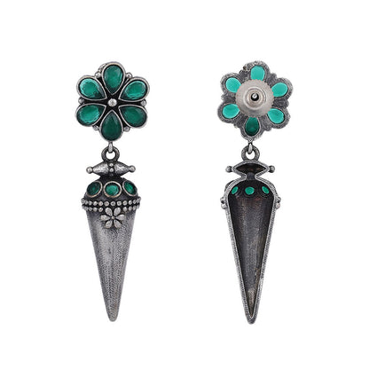 Auraa Trends Elegant Oxidised Floral Green Drop Earrings For women