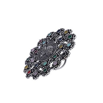 Auraa Trends Classic Oxidised Navratna Ring For women