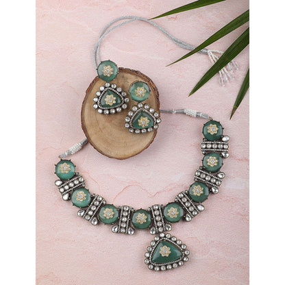 Auraa Trends 22KT Gold Plated Classic Kundan Green Necklace Set for women