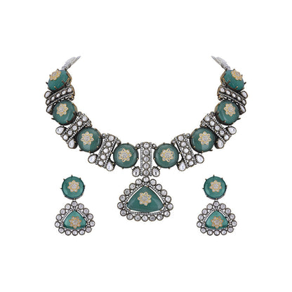Auraa Trends 22KT Gold Plated Classic Kundan Green Necklace Set for women