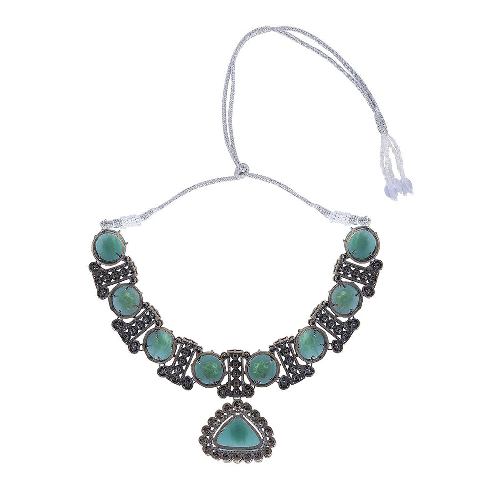 Auraa Trends 22KT Gold Plated Classic Kundan Green Necklace Set for women