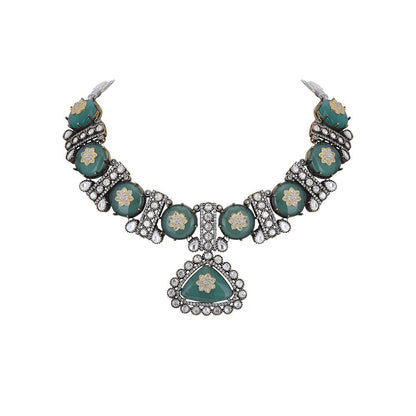 Auraa Trends 22KT Gold Plated Classic Kundan Green Necklace Set for women
