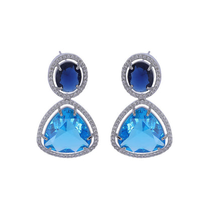 Auraa Trends Rhodium Plated American Diamond Zircon Blue Necklace Set for women